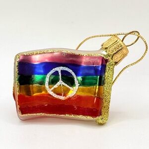 Rainbow Flag Piece Sign Blown LGBT Glass Christmas Ornament 2” x 1.2”